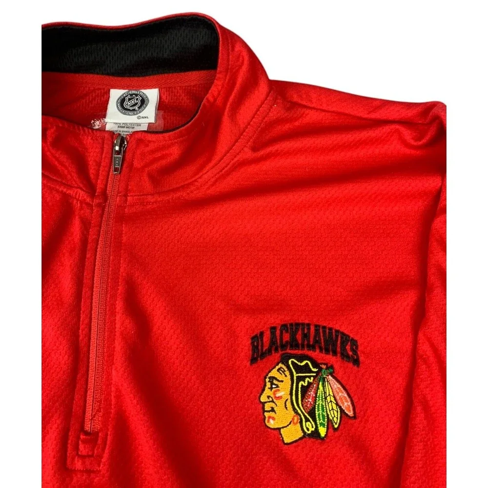 Chicago Blackhawks Men’s 1/4 Zip Pullover Embroidered Red NHL, Size XXL